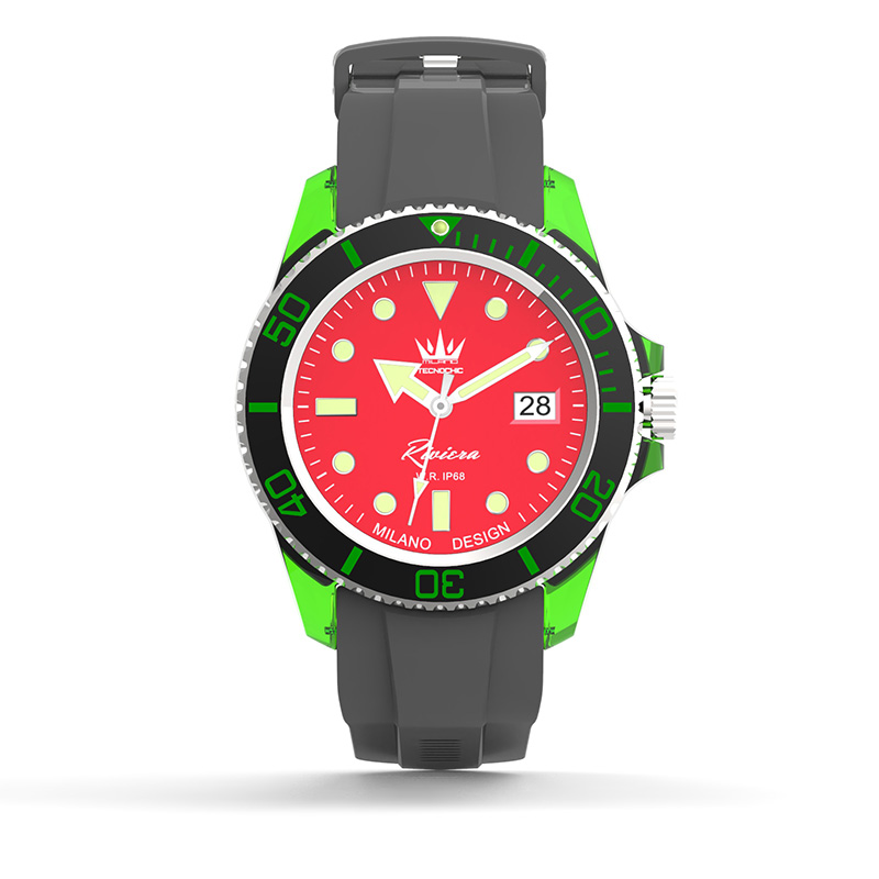 Smartwatch TecnoChic Riviera Ghiera Verde Chiaro Cinturino Grigio